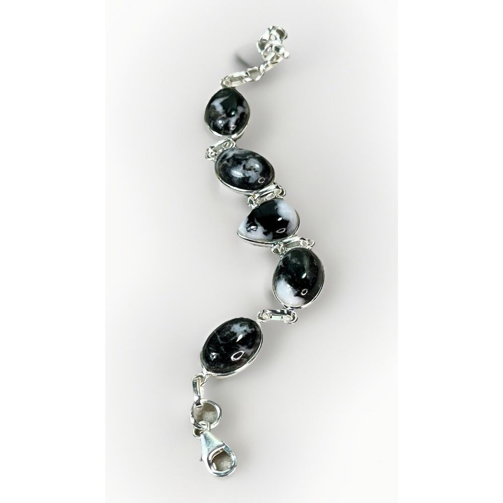Sterling Silver Native American SW Style White Buffalo Turquoise Link Bracelet